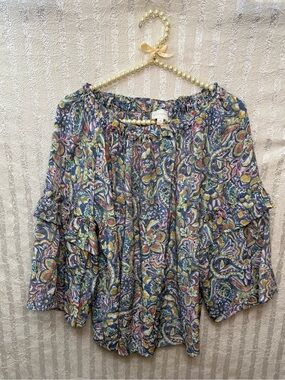 Zac & Rachel Multicolor Pastel Paisley  Print Boho Off-Shoulder Blouse -Size M